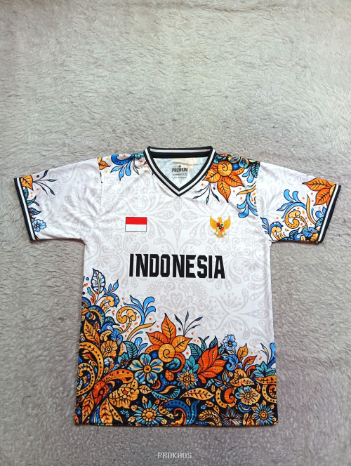 Jersey Putih Motif Bunga & Logo Indonesia - Jersey Custom PROKAOS