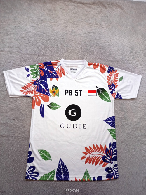 Jersey Putih Motif Daun, Logo GUDIE, PB ST, Garuda & Bendera - Jersey Custom PROKAOS