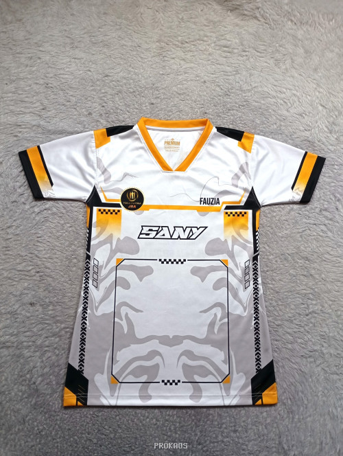 Jersey Putih SANY dengan Ornamen Oranye dan Abu-abu - Jersey Custom PROKAOS