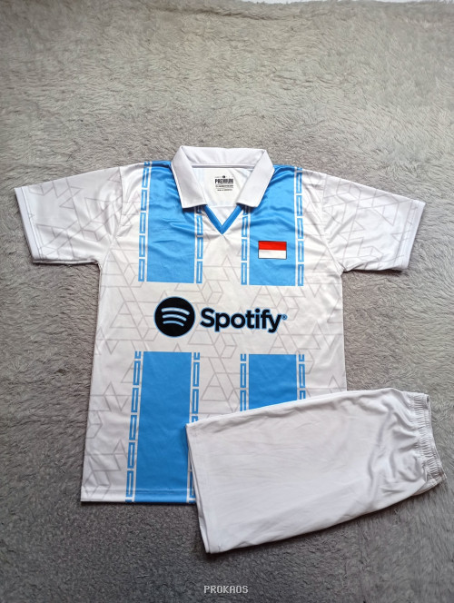 Jersey Spotify Putih-Biru Muda dengan Motif Geometris - Jersey Custom PROKAOS