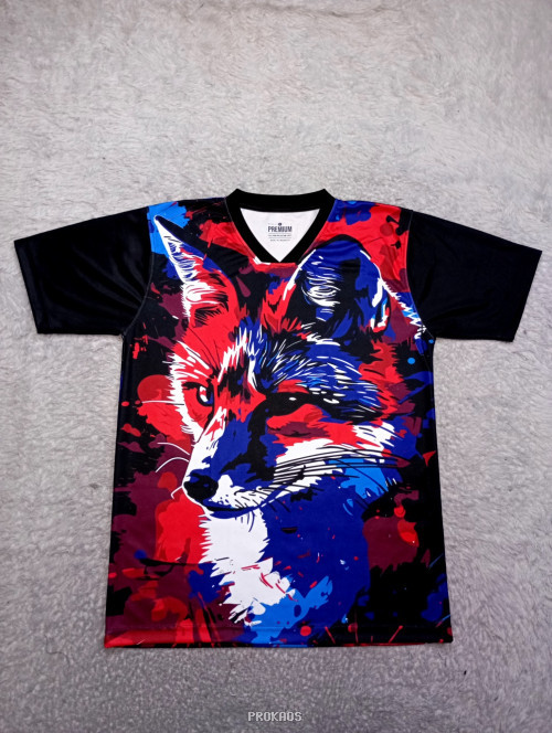Kaos Jersey Desain Rubah Abstrak Warna Merah Biru Hitam - Jersey Custom PROKAOS
