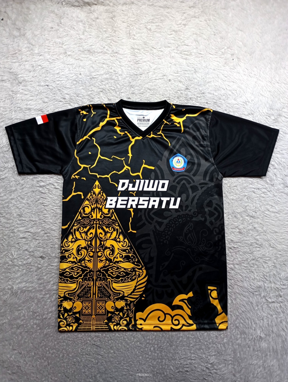 Jersey Hitam "Djiwo Bersatu" dengan Motif Wayang - Jersey Custom PROKAOS
