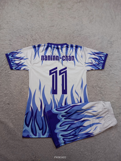 Jersey 2nd United: Putih dengan Motif Api Biru - Gambar 2