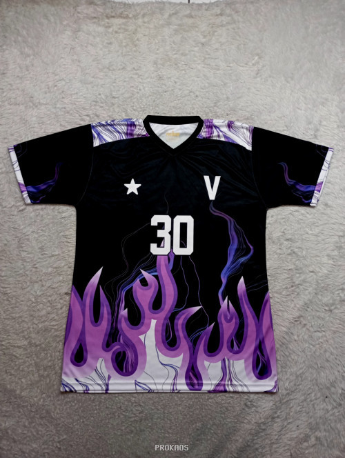 Jersey Hitam dengan Desain Api Ungu dan Nomor 30 - Jersey Custom PROKAOS