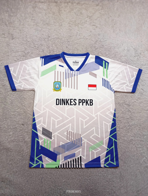 Jersey Putih DINKES PPKB: Desain Geometris & Logo Instansi - Jersey Custom PROKAOS