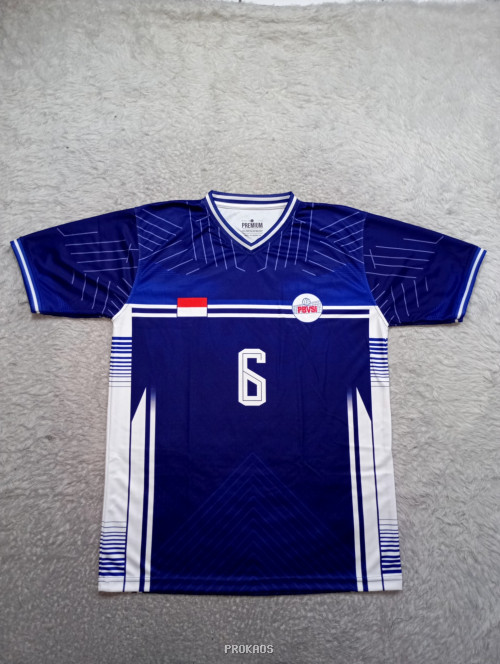 Jersey Voli Biru dengan Nomor 6 dan Logo PBVSI - Gambar 1