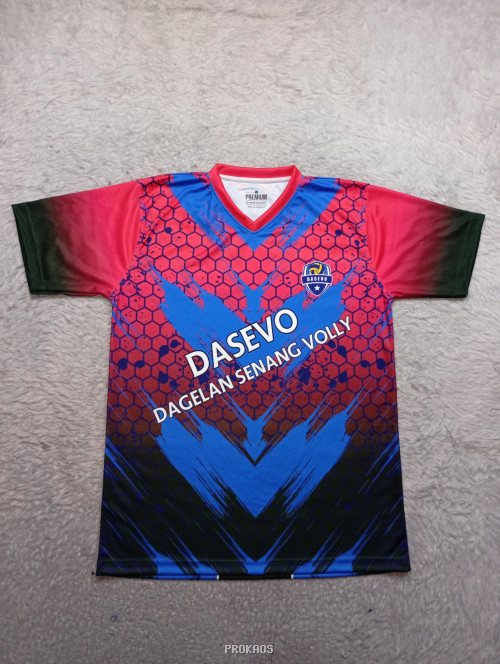 Jersey Voli DASEVO: Merah, Biru, & Pola Hexagonal - Jersey Custom PROKAOS