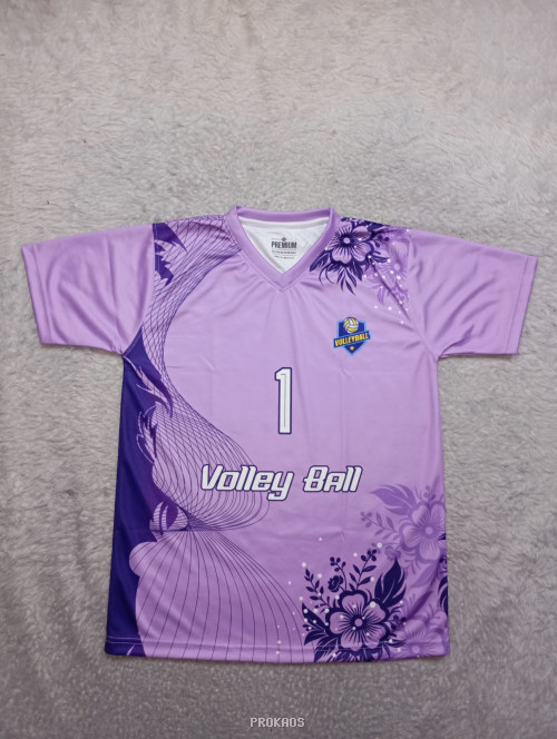 Jersey Voli Ungu dengan Motif Bunga dan Nomor 1 - Jersey Custom PROKAOS