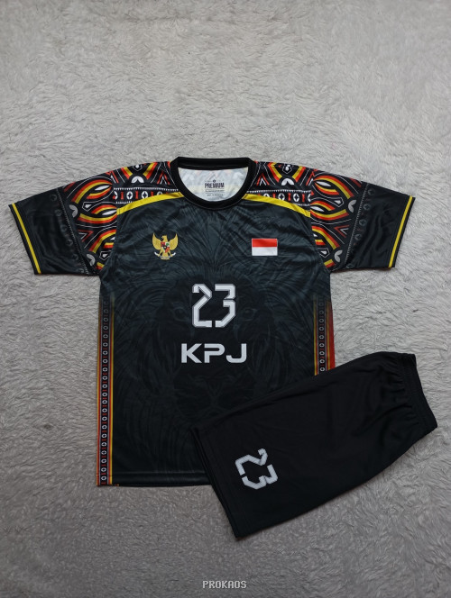 Jersey/Kaos Hitam 'KPJ' dengan Motif Etnik dan Garuda - Gambar 1