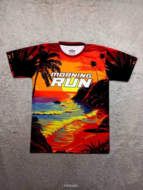 Jersey Lari Pagi: Sunset Pantai Tropis yang Memukau - Jersey Custom PROKAOS