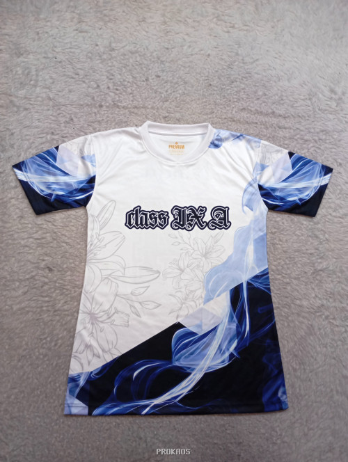 Kaos Putih Class IXA dengan Desain Abstrak Biru - Jersey Custom PROKAOS